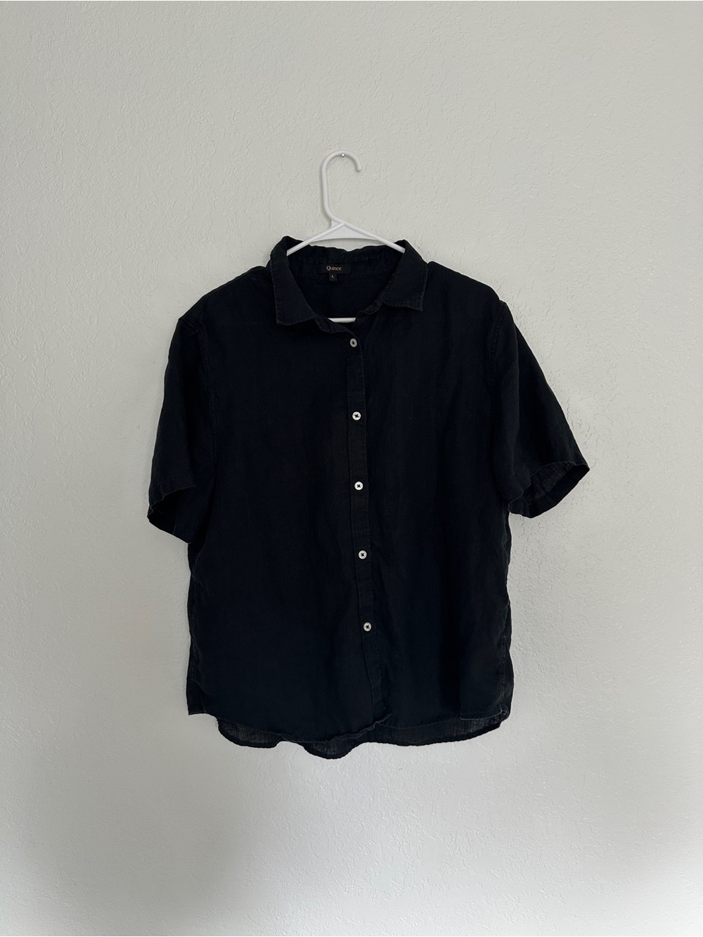 Quince Men's Black Short-Sleeve Button-Up Shirt L
